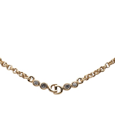 ディオール CDロゴ チェーン ペンダント ネックレス ゴールド メッキ ラインストーン レディース Dior 【中古】