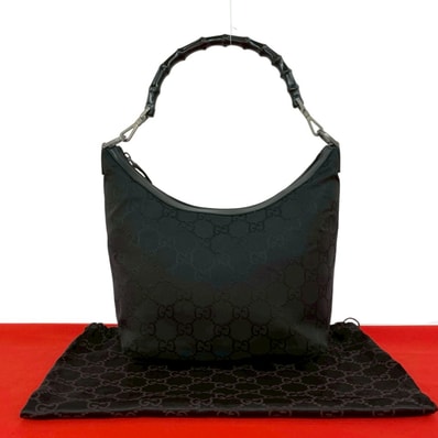 GUCCI グッチ バンブー GG ロゴ ナイロン レザー ハンドバッグ ブラック
02622