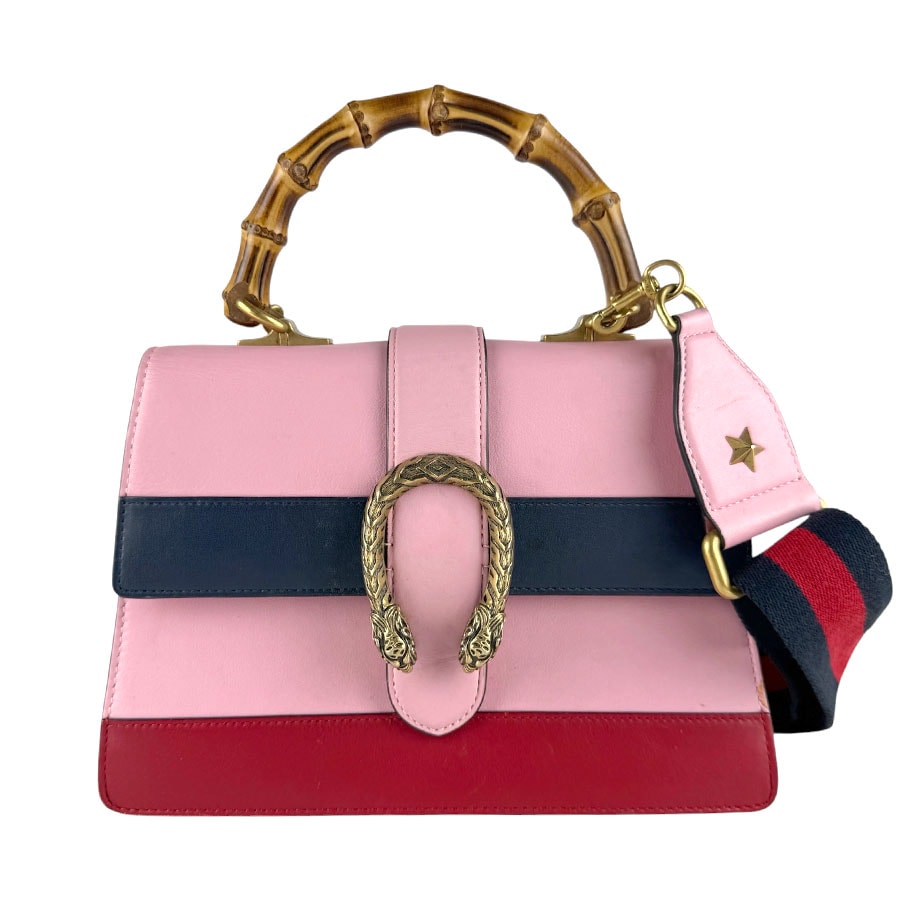 グッチ GUCCI ハンドバッグ ショルダーバッグ ディオニュソス バンブー レザー ピンク/ネイビー/レッド レディース 448075【中古】 z9482