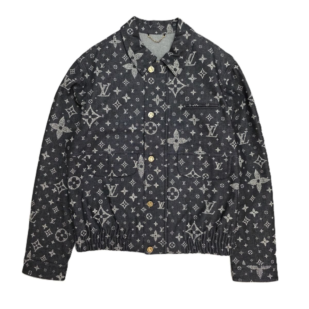 LOUIS VUITTON ルイ・ヴィトン 24SS モノグラム 総柄 ブルゾン アウター 細身 デニムジャケット HQA40W 56 コットン ブラック メンズ【中古】