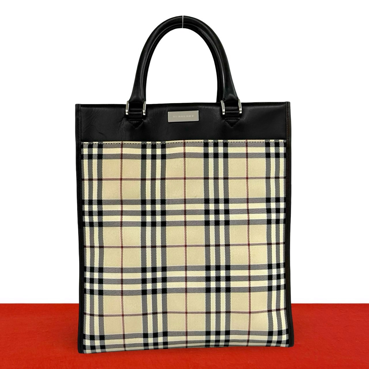 BURBERRY バーバリー ノバチェック 柄 ロゴ 金具 キャンバス レザー ハンドバッグ ベージュ
60324