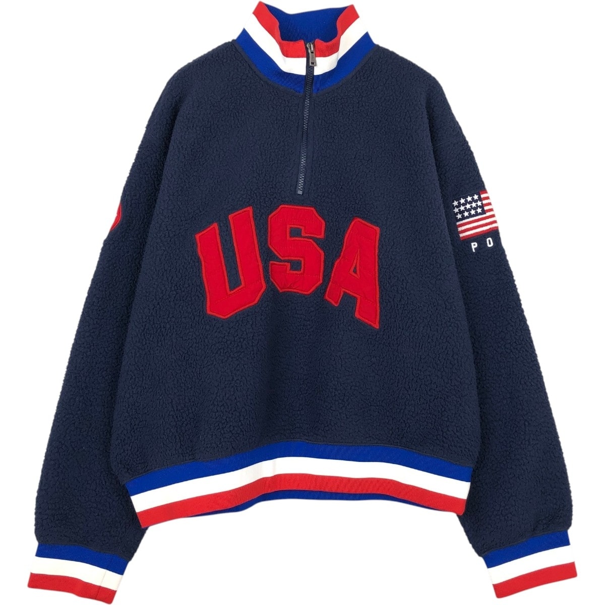 古着 ラルフローレン Ralph Lauren POLO RALPH LAUREN 星条旗柄 ハーフジップ 2022 北京オリンピック フリースプルオーバー メンズXL相当/eaa655219