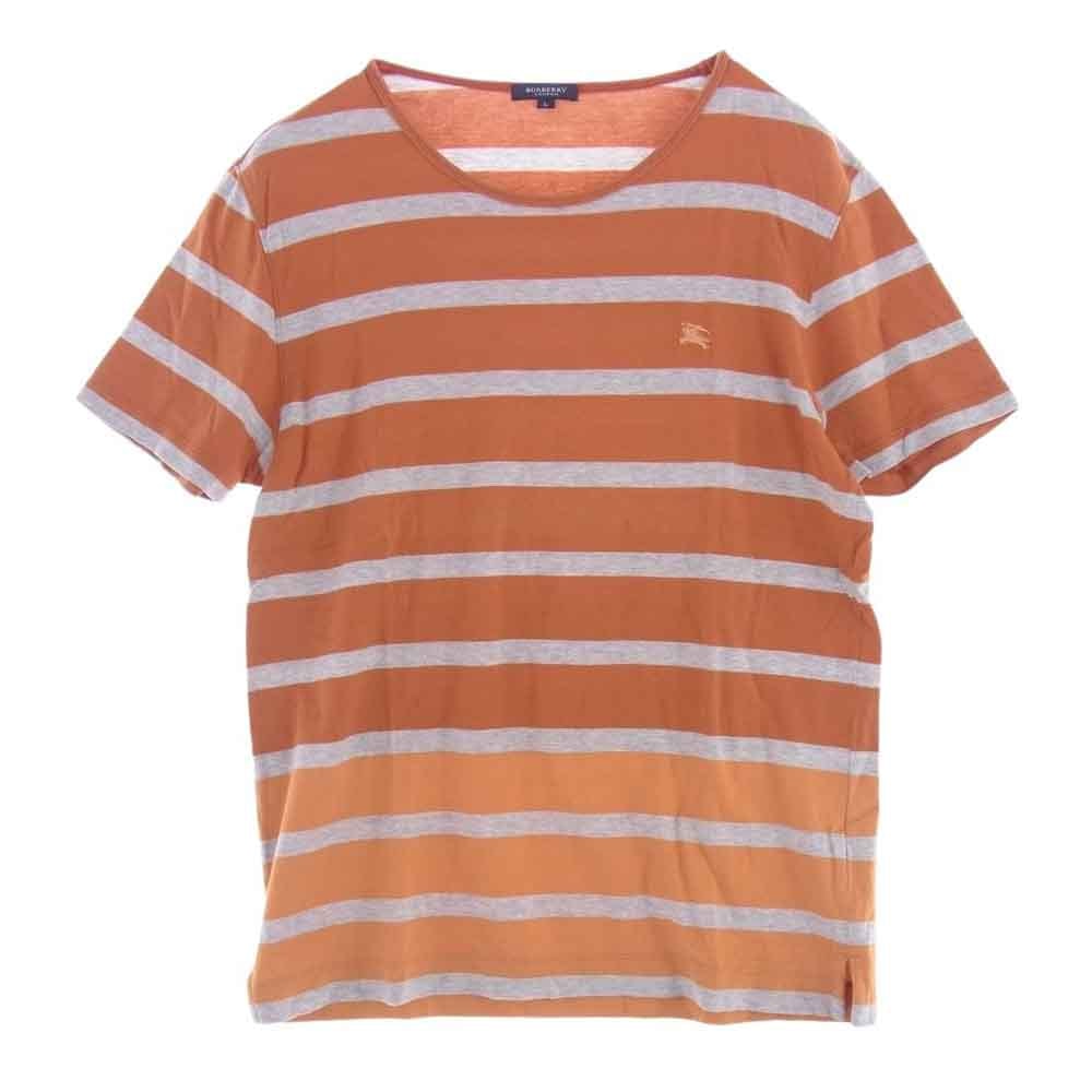 BURBERRY LONDON バーバリー ロンドン カットソー 刺繍 ボーダー Tシャツ カットソー 半袖 オレンジ系 グレー系 L【中古】