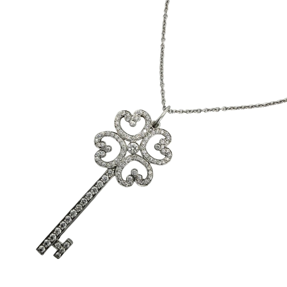TIFFANY&Co. ティファニー ネックレス クアトラハートキー クローバー ジュエリー アクセサリー Pt950プラチナ    ダイヤモンド レディース 約6.1g【中古品】