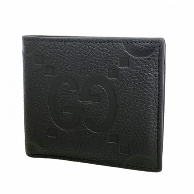【6fb2402-k】グッチ 財布 ジャンボGG 739479 レザー ブラック シルバー金具【中古】メンズ