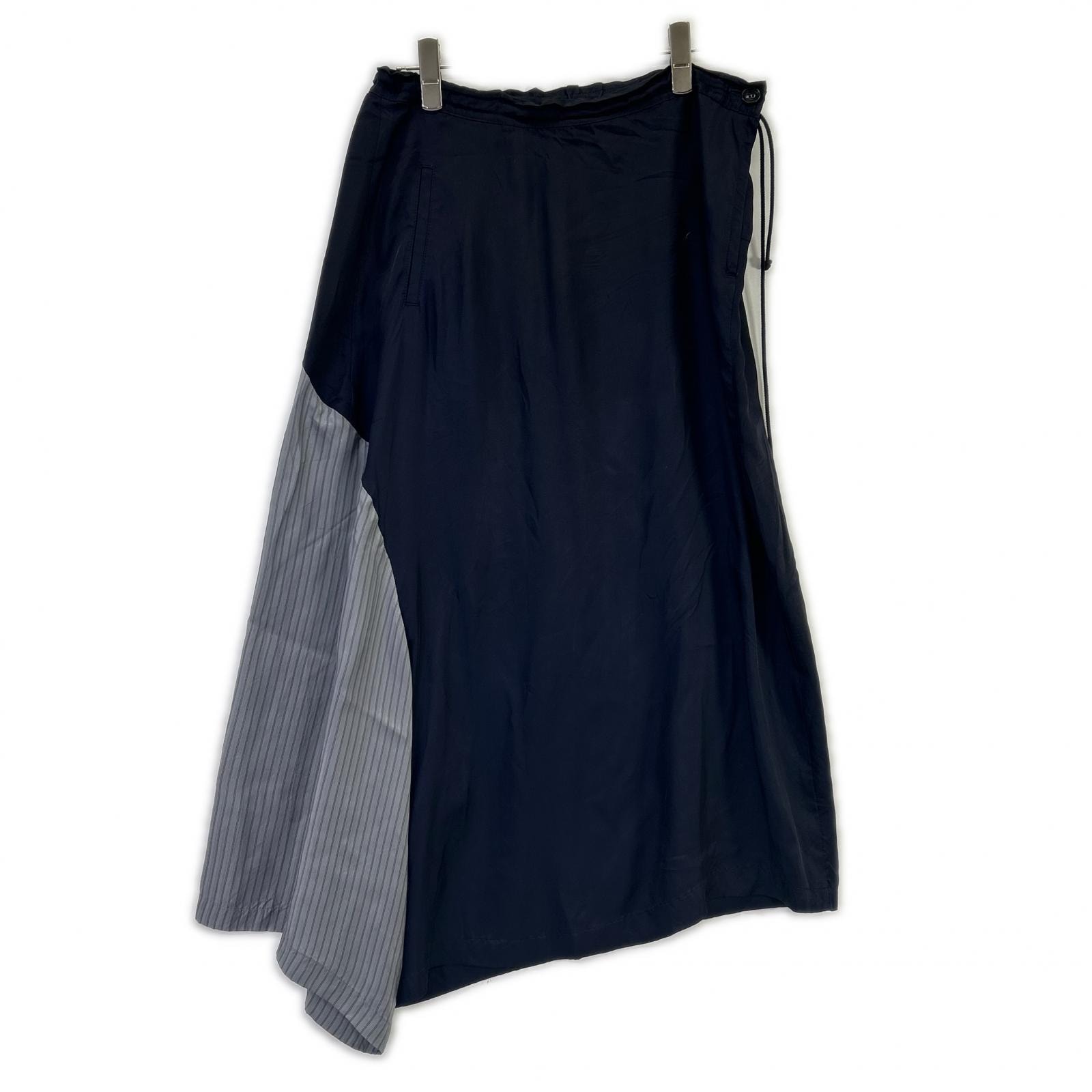 ワイズ YH-P22-828 ネイビー CUPRO ASYMMETRIC PANTS WITH GATHERED WAIST 2