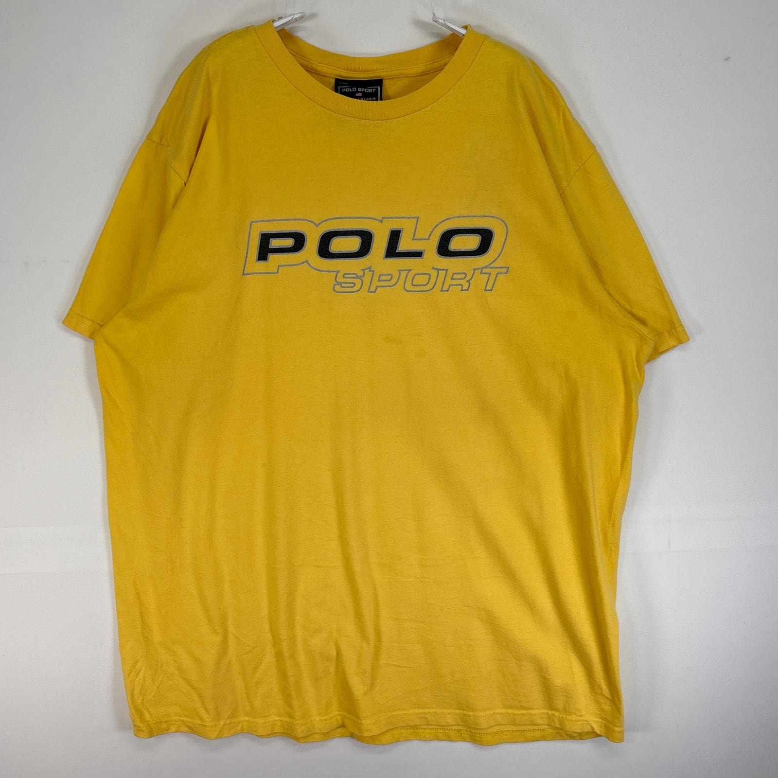 古着 ポロスポーツ POLO SPORTS 半袖Tシャツ センターロゴ クルーネック Y2K L  イエロー プリント メンズ