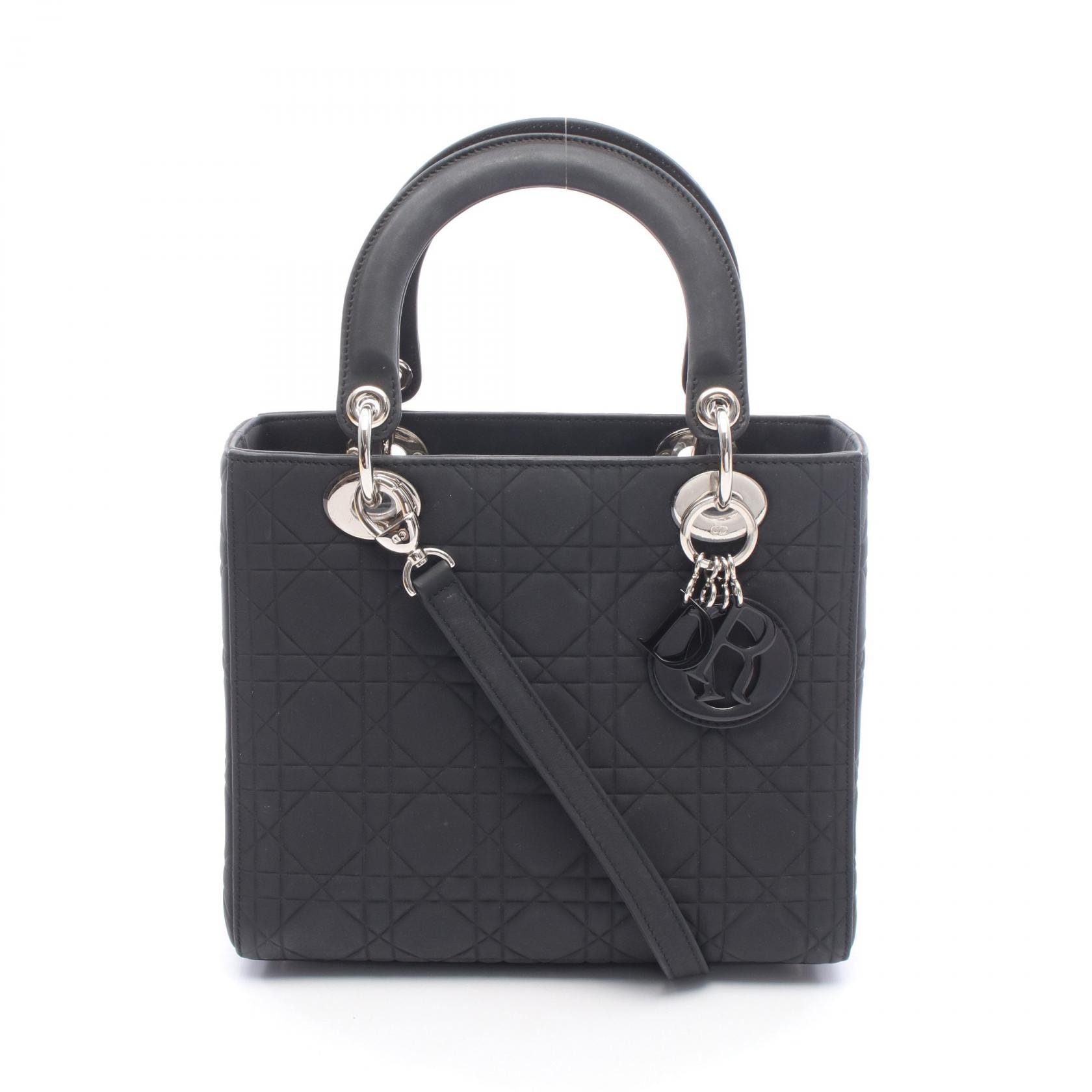 ディオール Dior LADY DIOR レディディオール カナージュ 2WAY ハンドバッグ バッグ レザー レディース ブラック系 【中古】