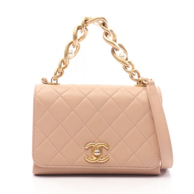 シャネル CHANEL ミニマトラッセ アンティークゴールド金具 2WAY ショルダーバッグ バッグ ラムスキン(羊革) レディース ベージュ系 AS2638 【中古】