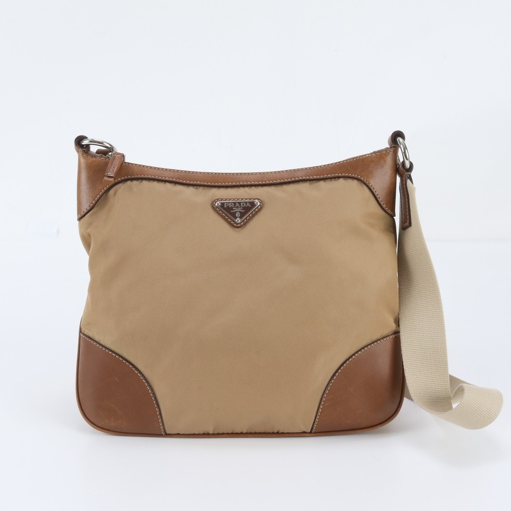 ■美品 プラダ トライアングルロゴショルダーバッグ レザー×ナイロン
