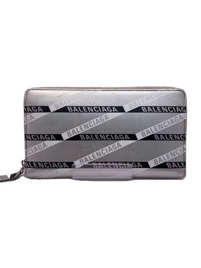 BALENCIAGA Everyday Monogram Round Zipper Wallet "Silver"