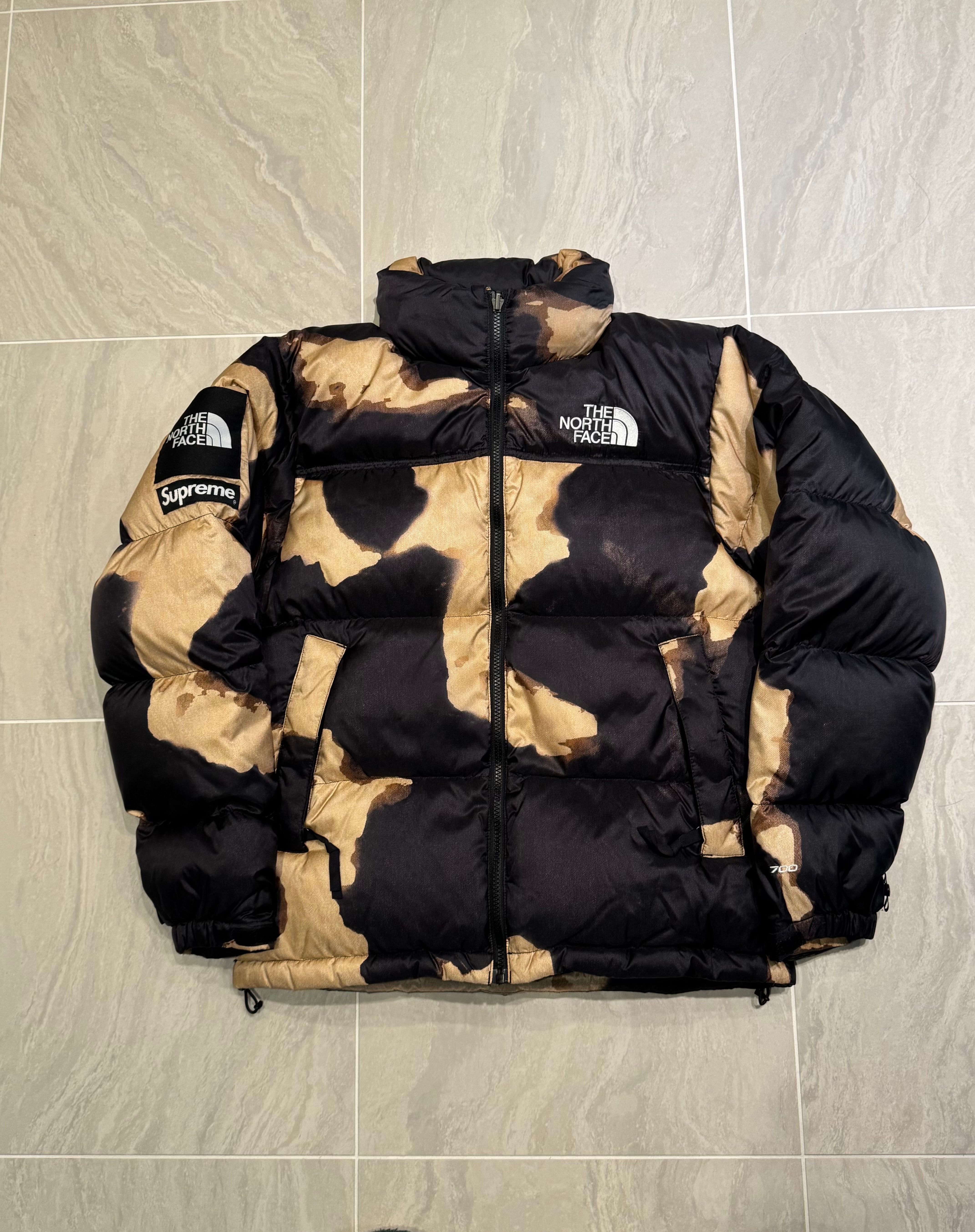 Supreme x The North Face Bleached Denim Print Nuptse Jacket "Black"