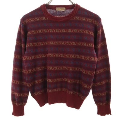 YVES SAINT LAURENT イヴサンローラン 90s オールド 総柄 長袖 セーター S パープル系 ニット