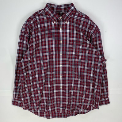 古着 ノーティカ NAUTICA 半袖シャツ ワンポイント 胸ポケット ボタンダウン 大きいサイズ 2XL レッド系 チェック メンズ
