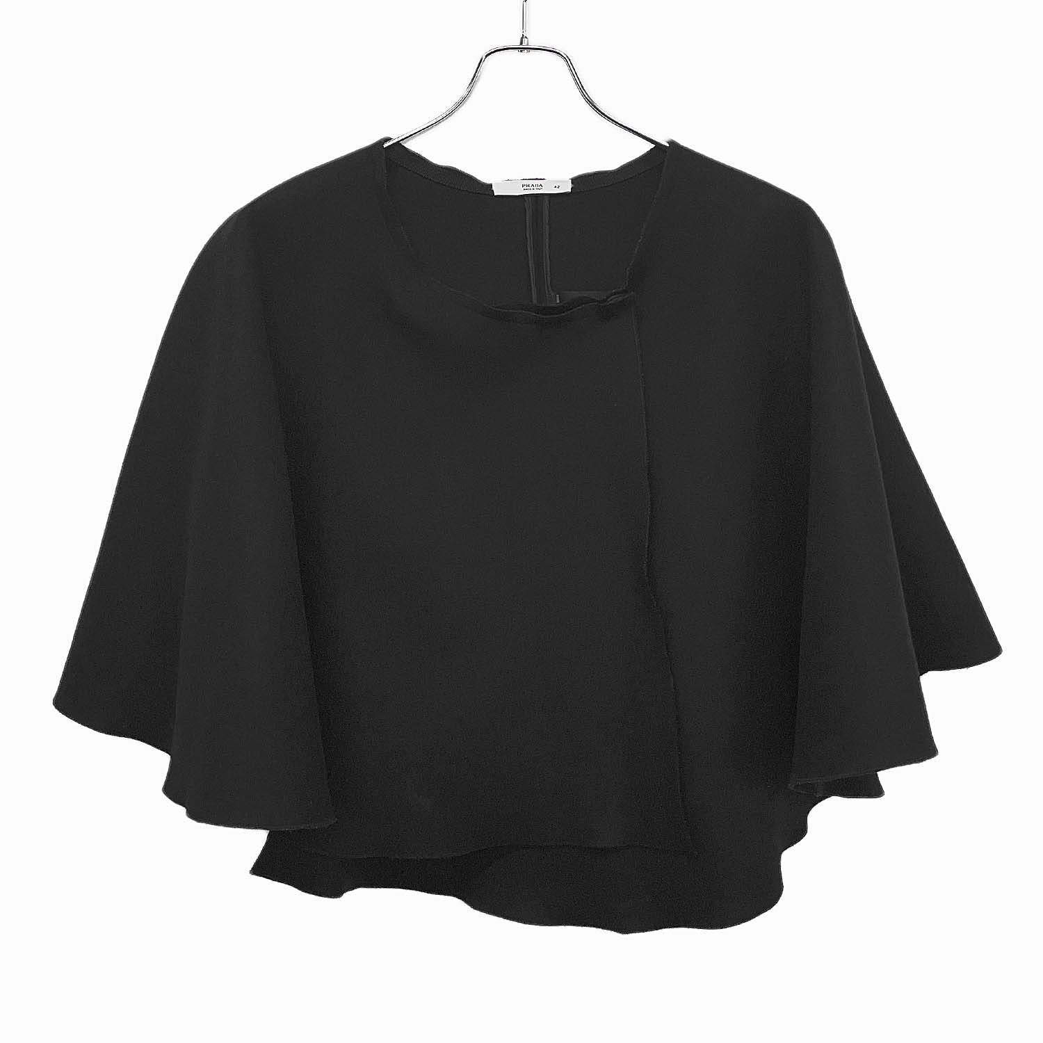 PRADA プラダ ポンチョ
 ケープ 外套 ヴァージンウール 42 ブラック レディース
 【中古】