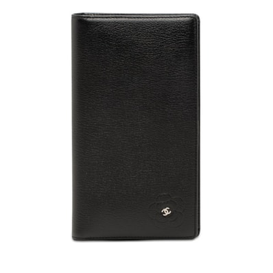 シャネル カメリア ココマーク 長財布 ロングウォレット ブラック カーフスキン レディース CHANEL 【中古】