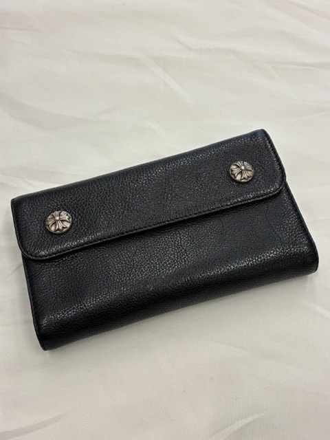 Chrome Hearts Wave Cross Ball Button Leather Wallet "Black/Silver"