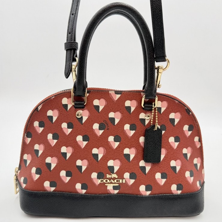 COACH(コーチ)ミニシエラ サッチェル ハートプリント 2WAYハンドバッグ/ショルダーバッグ レッド系 PVC ゴールドトーン金具 F25918