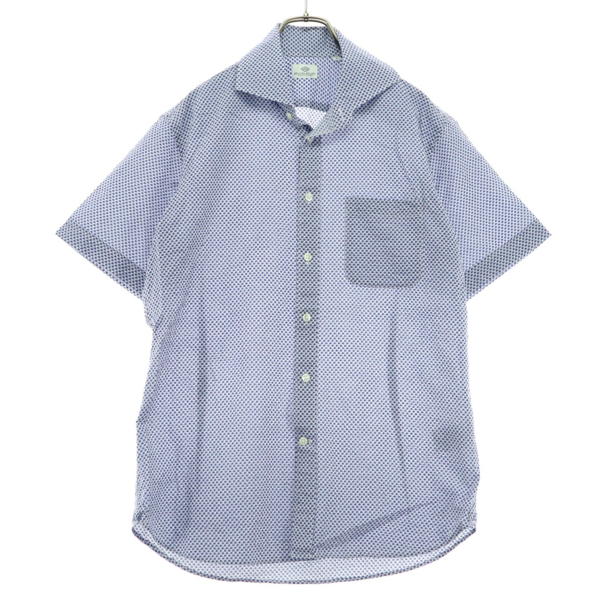 美品 BEAMS HEART ビームスハート 魚柄 半袖 ナロースプレッドカラー シャツ M ブルー