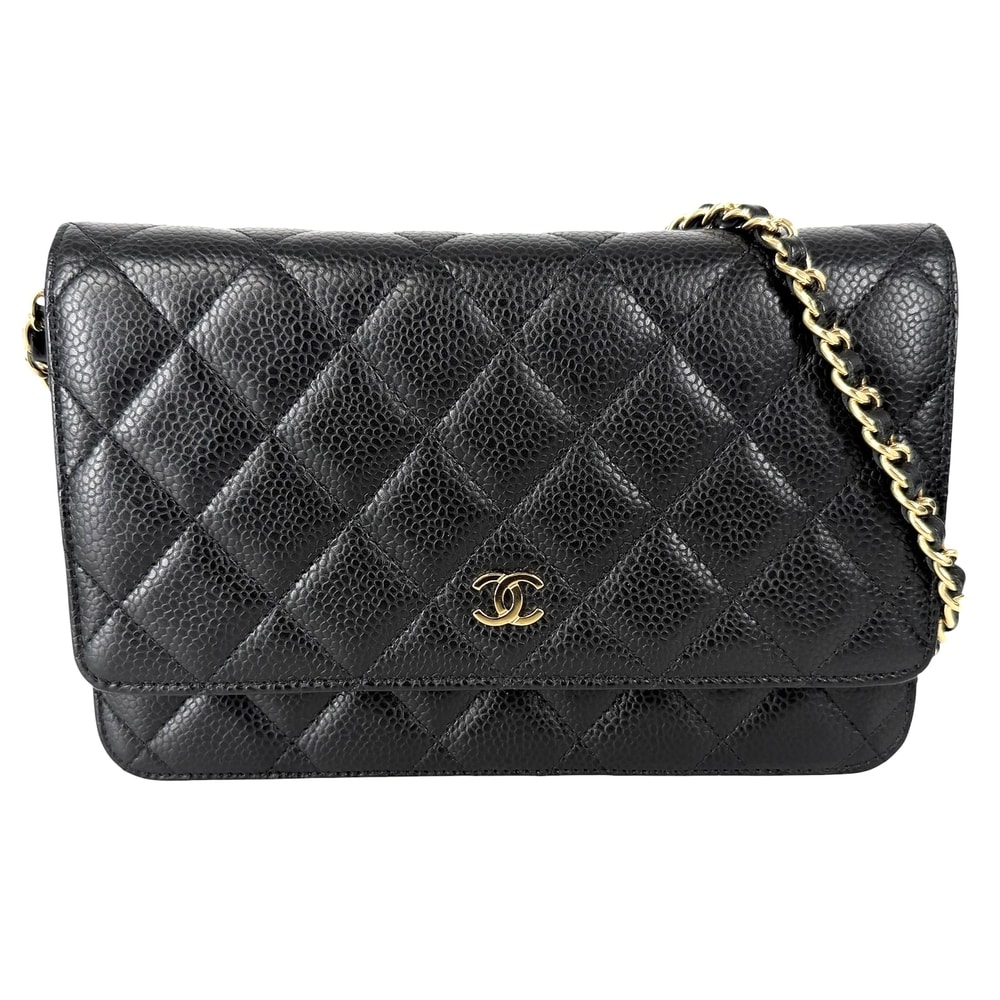 CHANEL シャネル チェーンウォレット マトラッセ ショルダーバッグ ココマーク 肩掛け 斜め掛け 財布 キャビアスキン ブラック 黒 ゴールド金具 レディース 美品【中古品】