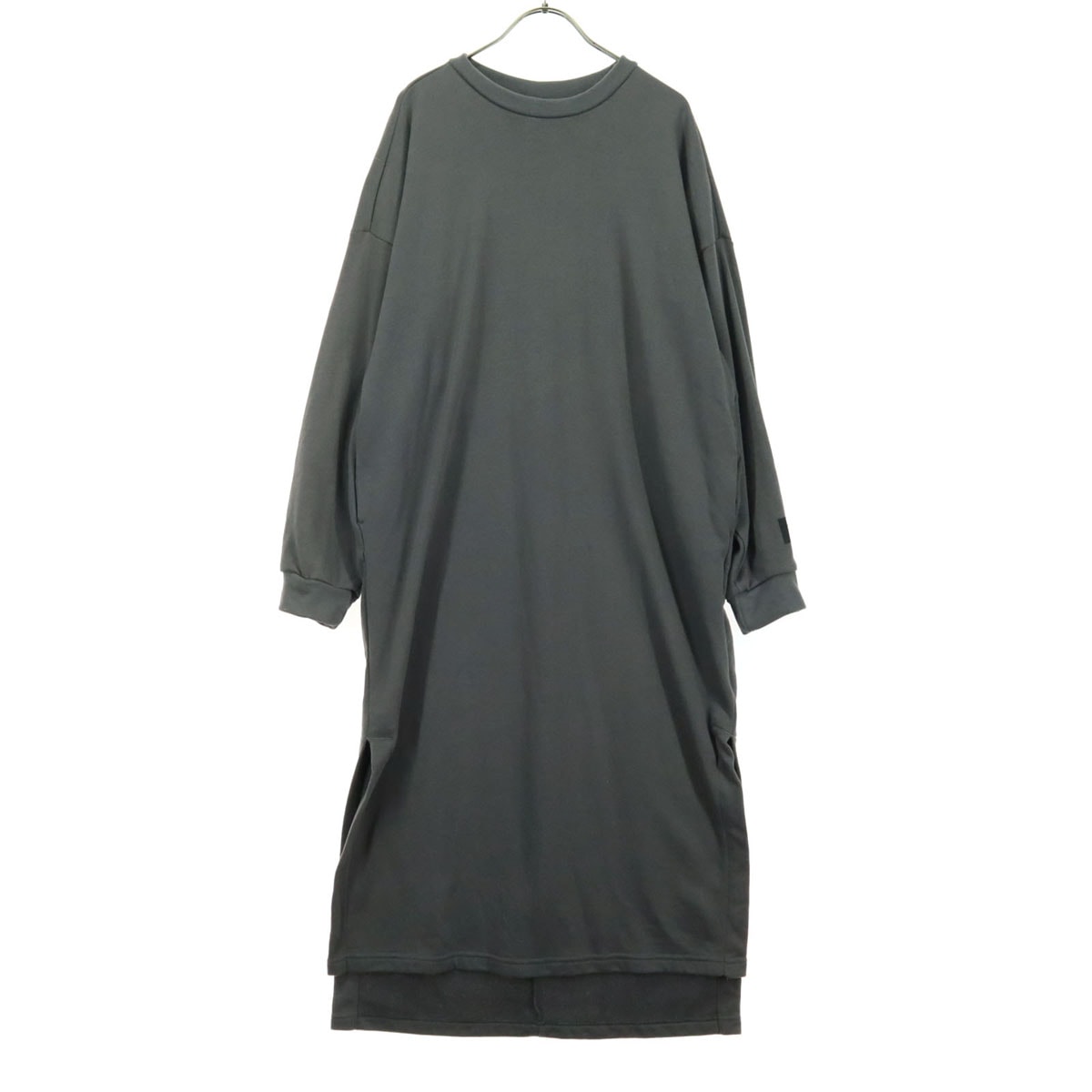 adidas アディダス ワンポイントロゴ 長袖 スウェット ロングワンピース M グレー トレーナー