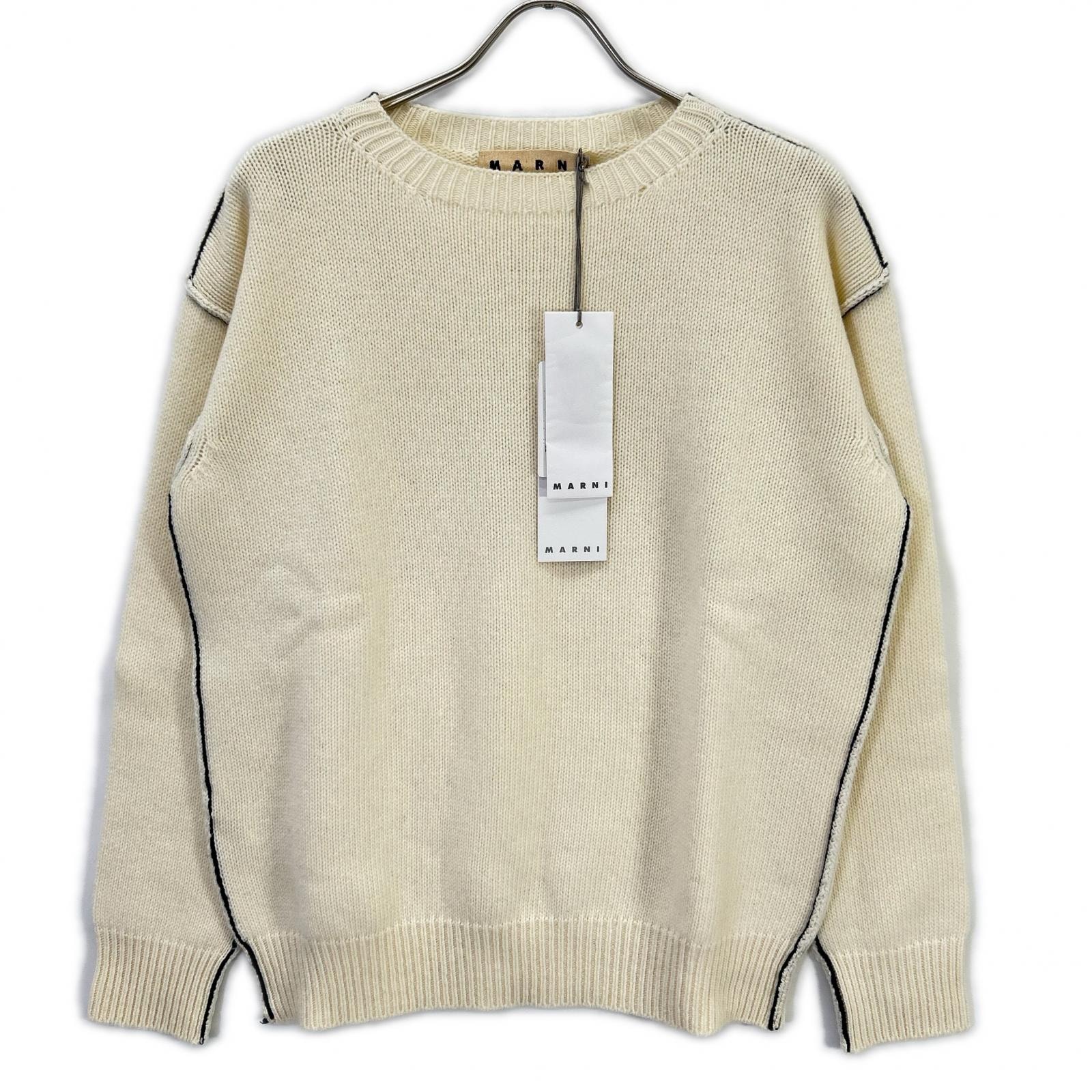 マルニ W14GCMQ06Q00FH558 ホワイト ウール クルーネックセーター 46
