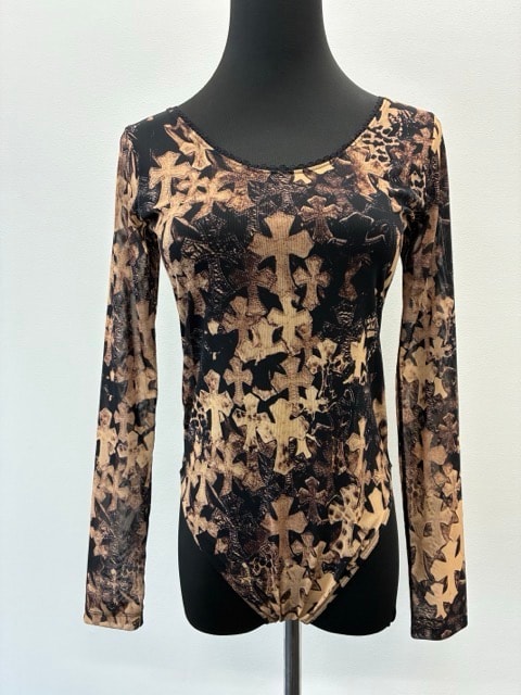 Chrome Hearts Cross Print Sheer Mesh Bodysuit "Black/Brown"