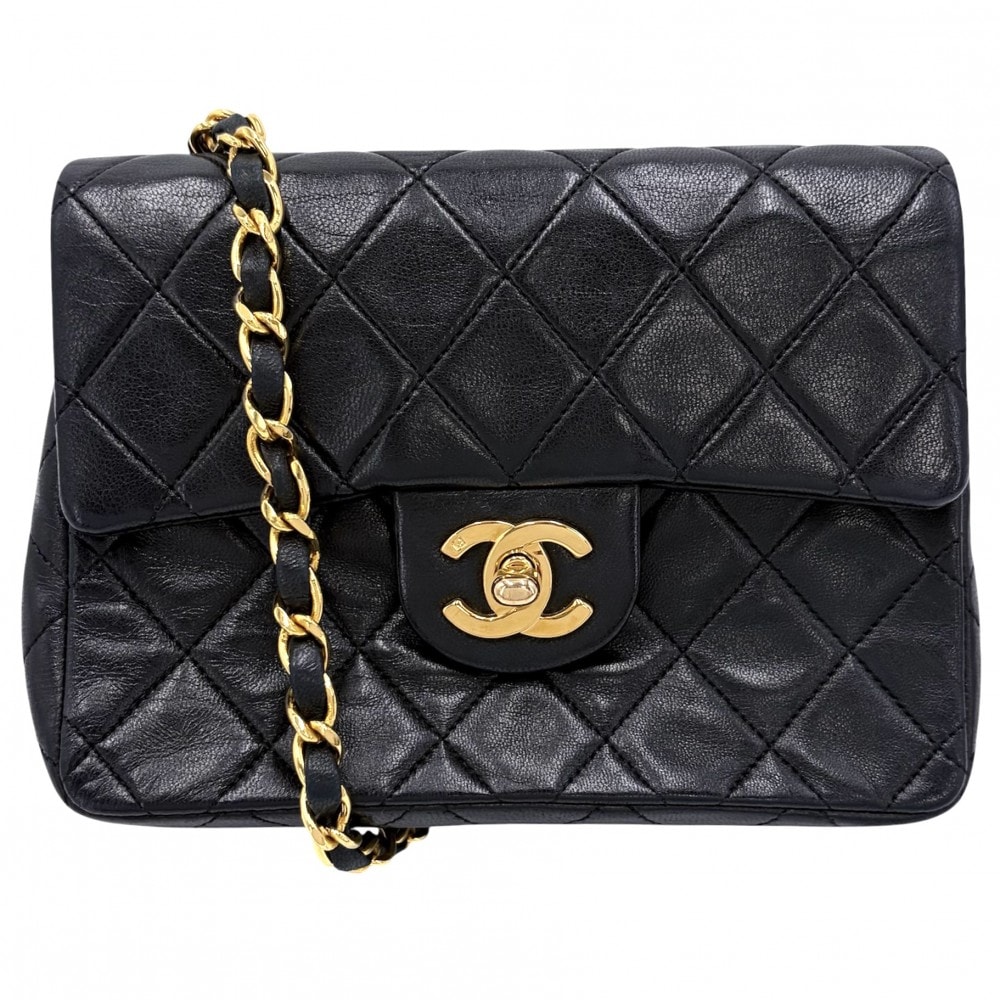CHANEL シャネル ショルダーバッグ ミニマトラッセ チェーン ターンロック 肩掛け 斜め掛け Mini Matelasse ヴィンテージ ココマーク ラムスキン    ブラック 黒 ゴールド金具 レディース【中古品】