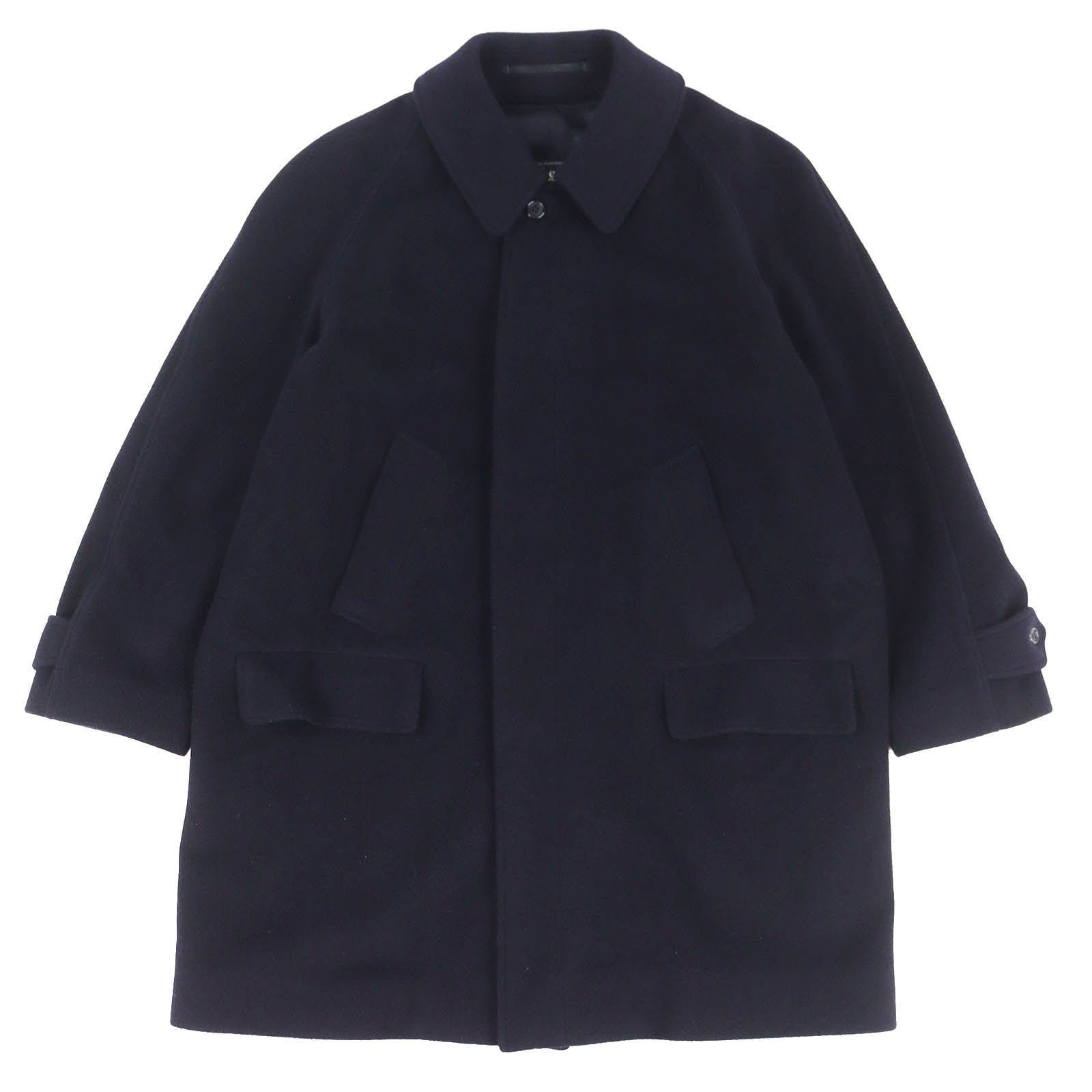 美品 バーバリー カシミヤ混 ステンカラーコート ネイビー メンズ 約Lサイズ