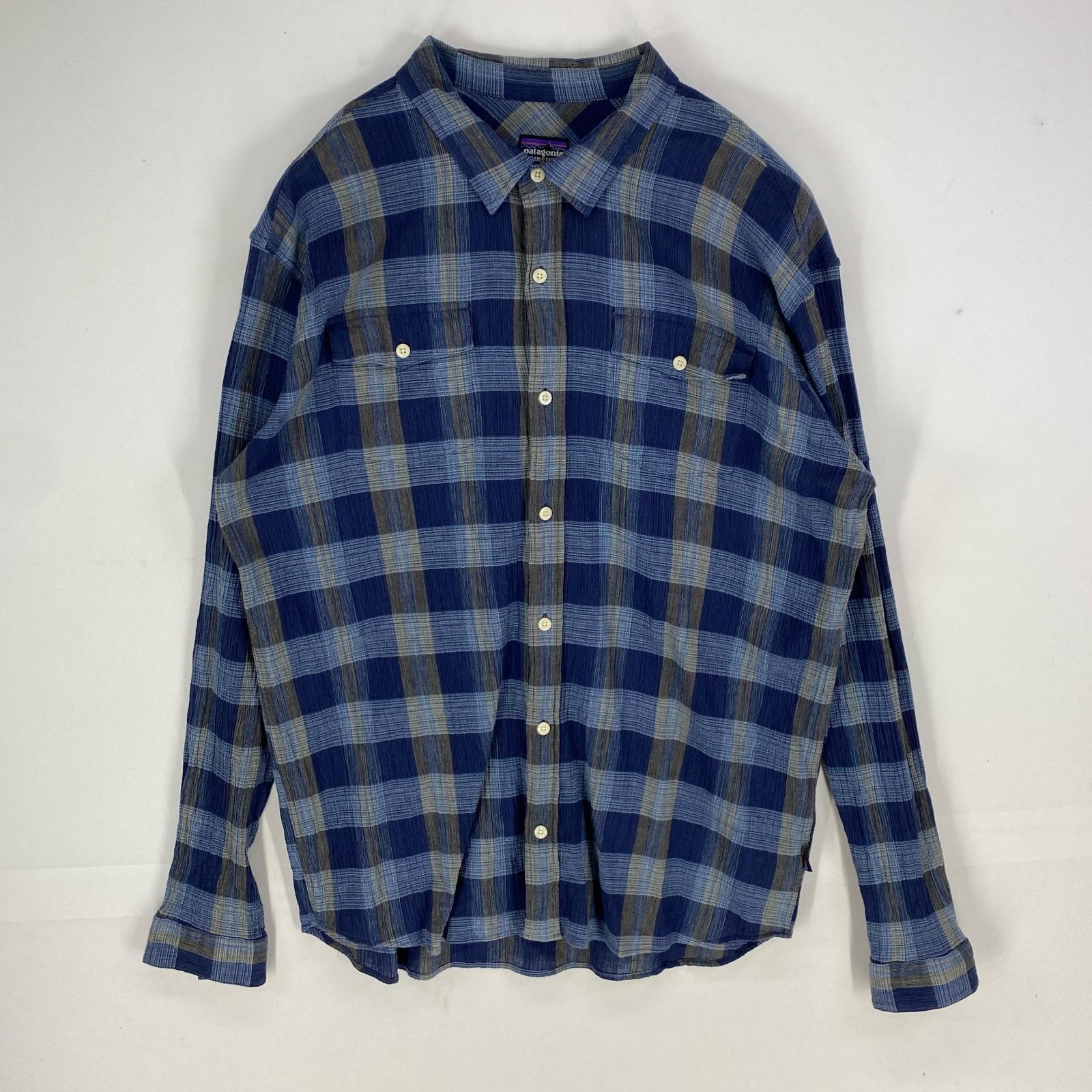 古着 パタゴニア patagonia 長袖シャツ 胸ポケット オーガニックコットン ロングスリーブ XL  ネイビー系 チェック メンズ