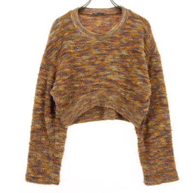 ZARA ザラ マルチカラー 長袖 ショート丈 ニット M オレンジ系