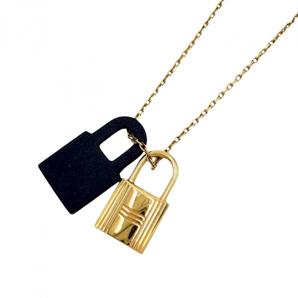 HERMES エルメス ネックレス オーケリーPM カデナ アクセサリー アジャスター付き レザー Z刻印 ネイビー 紺 ゴールド レディース 約6.4g 美品 2021年【中古品】