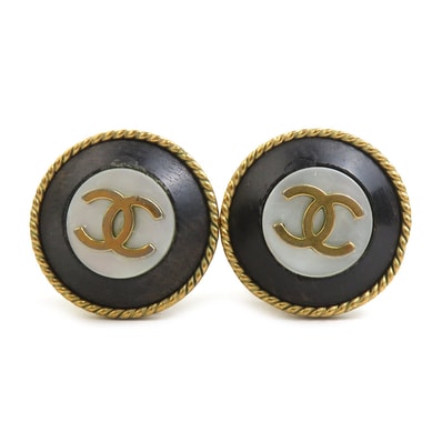 シャネル CHANEL イヤリング ココマーク メタル/ウッド/シェル ゴールド/ブラック/ホワイト レディース【中古】 e61303a