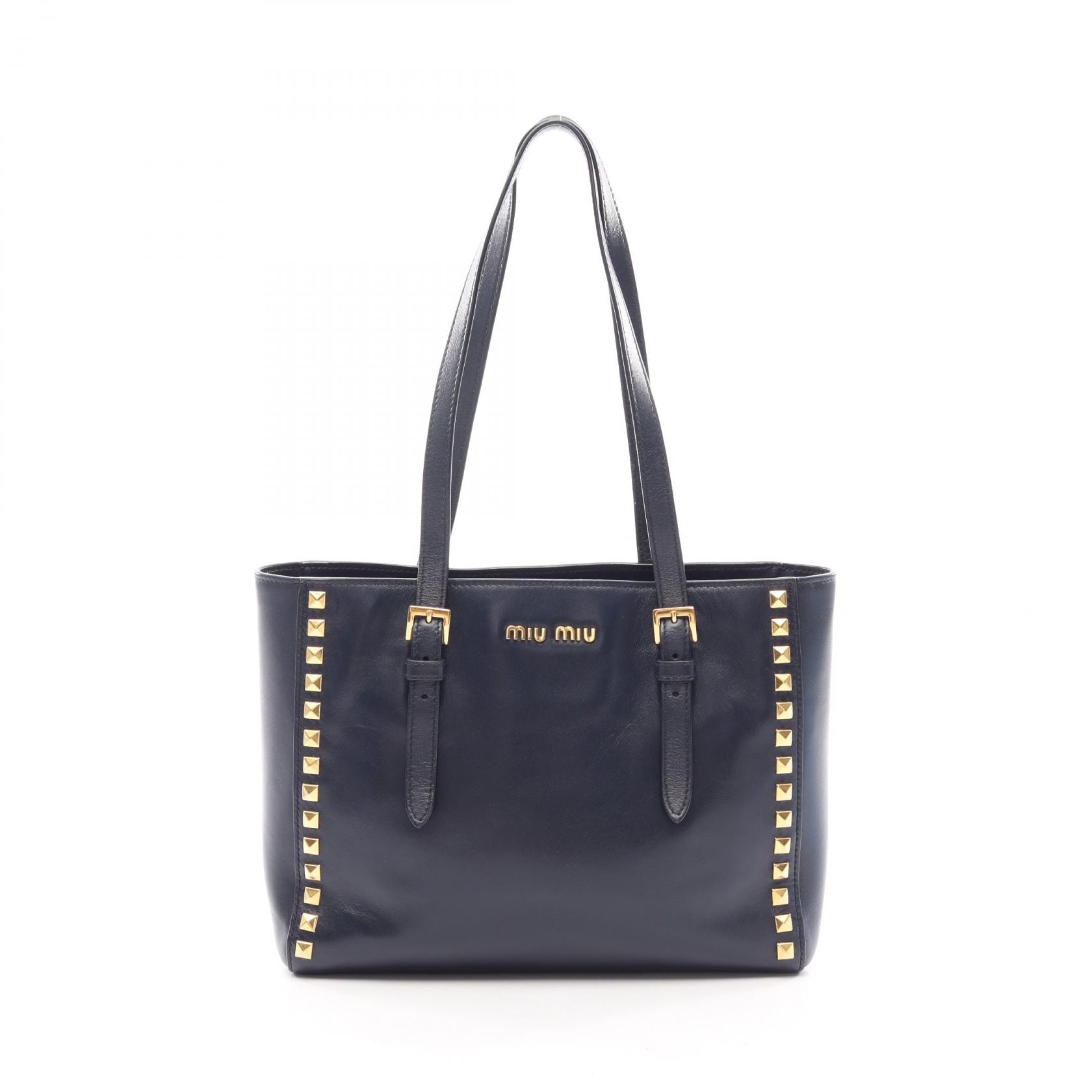ミュウ ミュウ Miu Miu スタッズ トートバッグ バッグ レザー レディース ネイビー系 【中古】