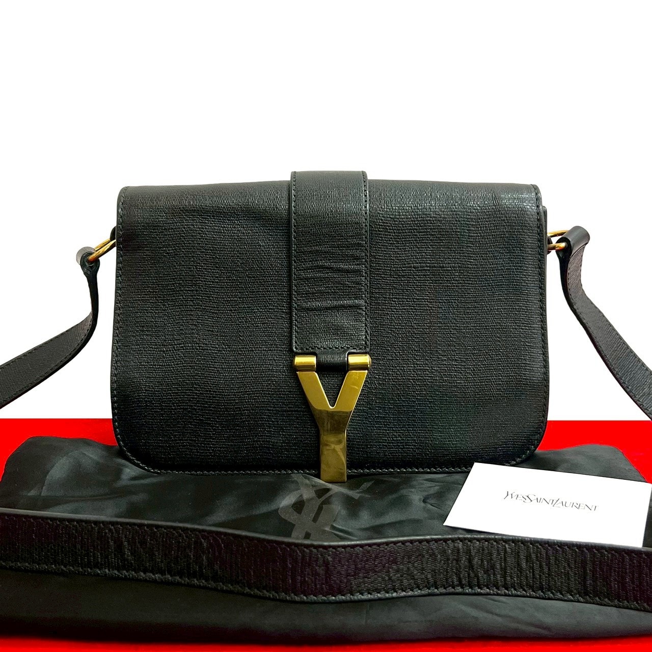 YVES SAINT LAURENT イヴ・サンローラン ロゴ 金具 レザー ショルダーバッグ ブラック
 11444