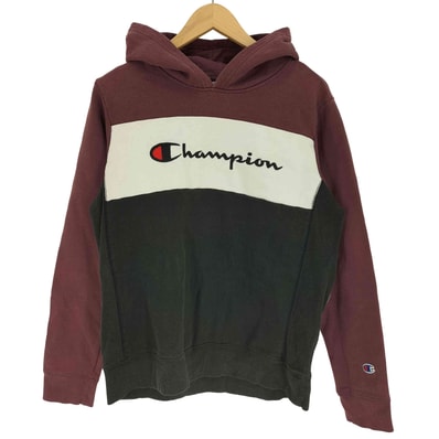 スクリプト ロゴ 刺繍 スイッチングカラー プルオーバー パーカー 袖目あり【1135773202562】