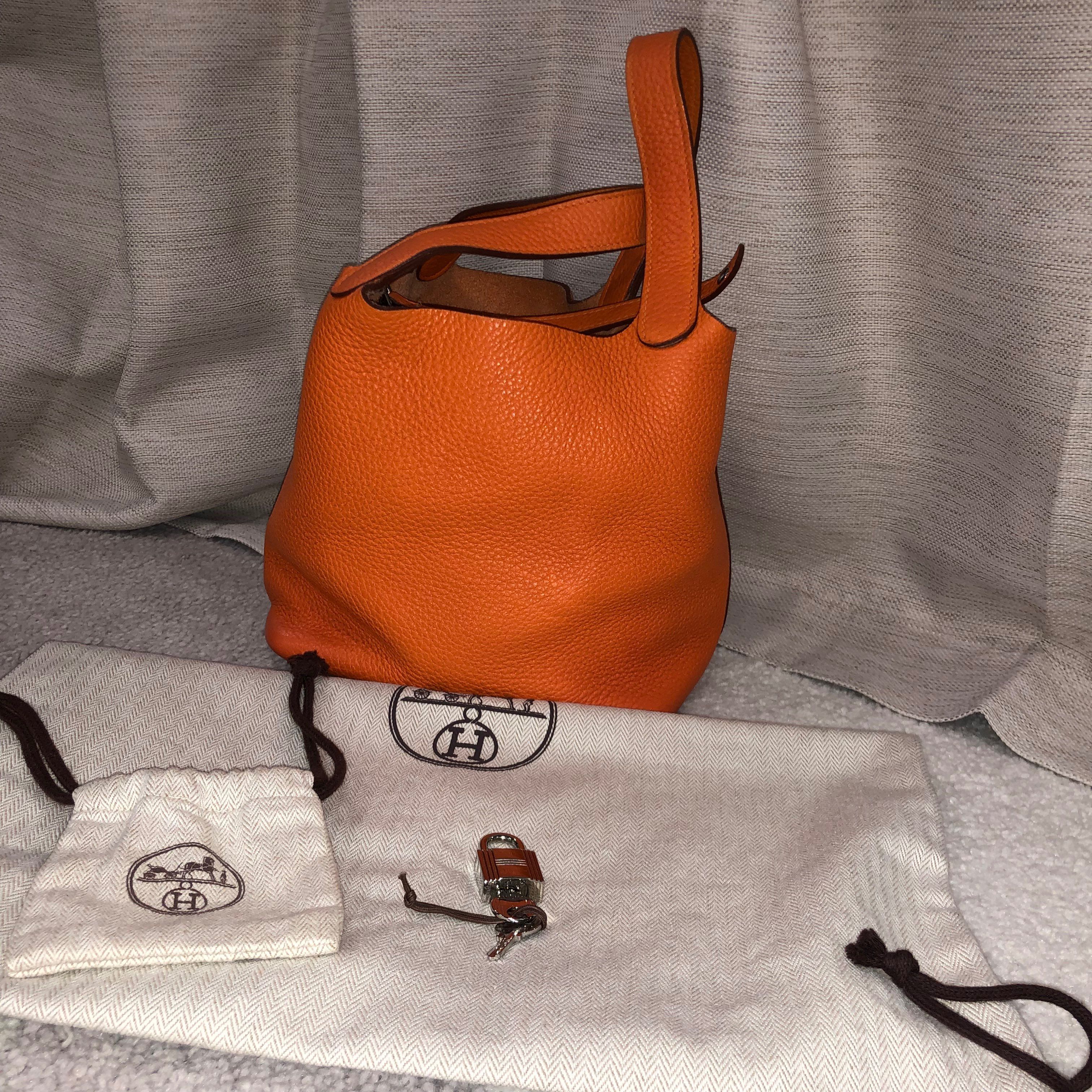 Hermes Picotin Lock Taurillon Clemence "Orange/Silver"