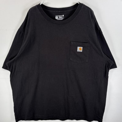 古着 カーハート Carhartt 半袖Tシャツ ワンポイント ロゴ 胸ポケ 大きいサイズ 2XL ブラック 無地 メンズ