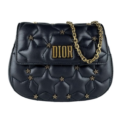 クリスチャンディオール Christian Dior ショルダーバッグ D-Fence ラウンドチェーンバッグ レザー/メタル ブラック/ゴールド レディース【中古】 z9719