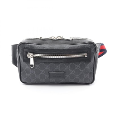 グッチ GUCCI ソフト GGスプリーム シェリーライン ウエストバッグ バッグ PVCコーティングキャンバス レザー メンズ ブラック系 / グレー系 474293 【中古】