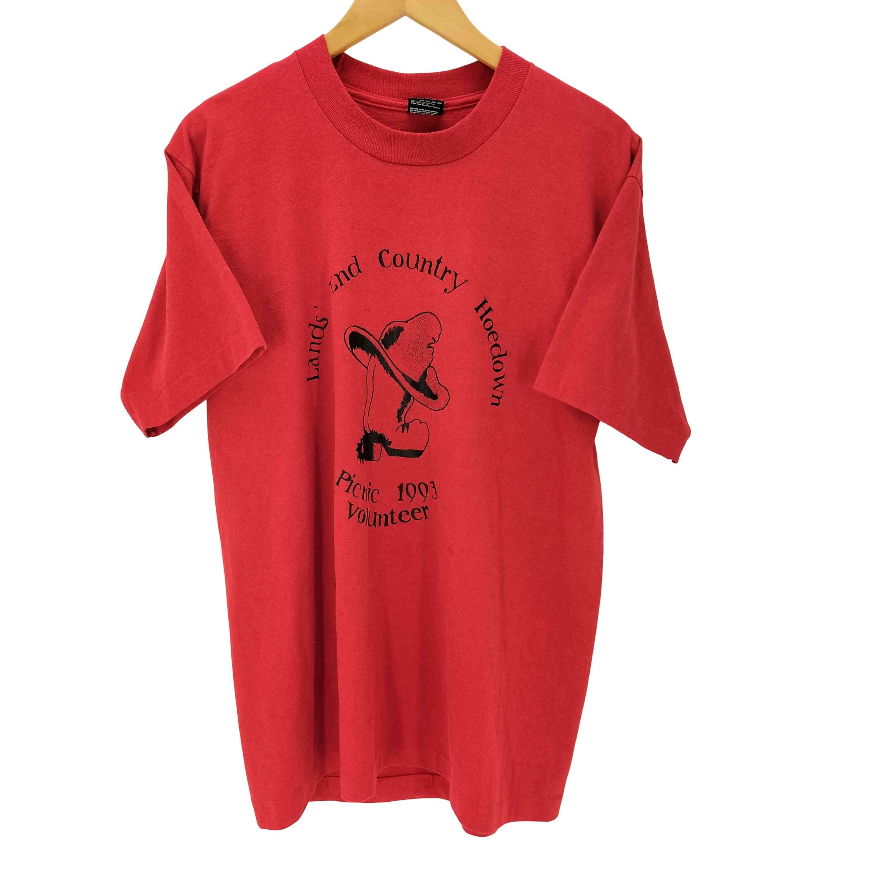 BEST 90S USA製 Lands End Country Hoedown Picnic 1993 プリント 半袖 Tシャツ シングルステッチ【1139486115515】