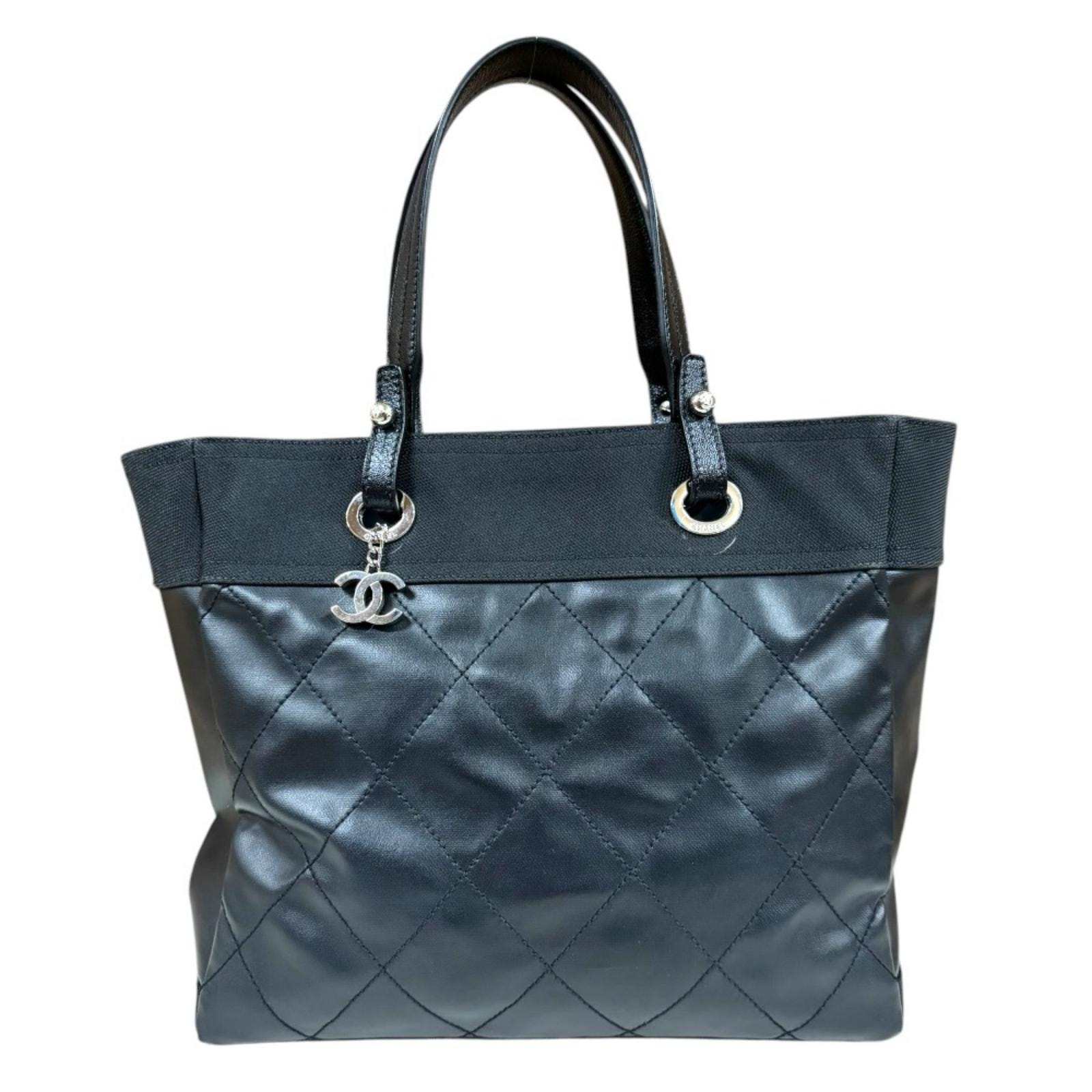 シャネル パリビアリッツMM ココマーク トートバッグ PVCコーティングキャンバス A34209 ブラック レディース CHANEL 中古