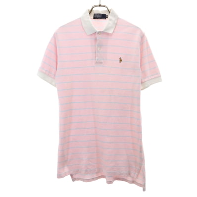Polo by Ralph Lauren ポロバイラルフローレン ボーダー柄 半袖 ポロシャツ M ピンク 鹿の子