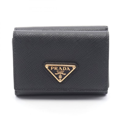 プラダ PRADA SAFFIANO TRIANG 三つ折り財布 財布 サフィアーノレザー レディース ブラック系 1MH042 【中古】