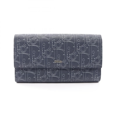 ディオール Dior ロングフラップウォレット グラビティアウトライン 二つ折り長財布 財布 レザー メンズ ネイビー系 2ESBC328FGP_H578 【中古】