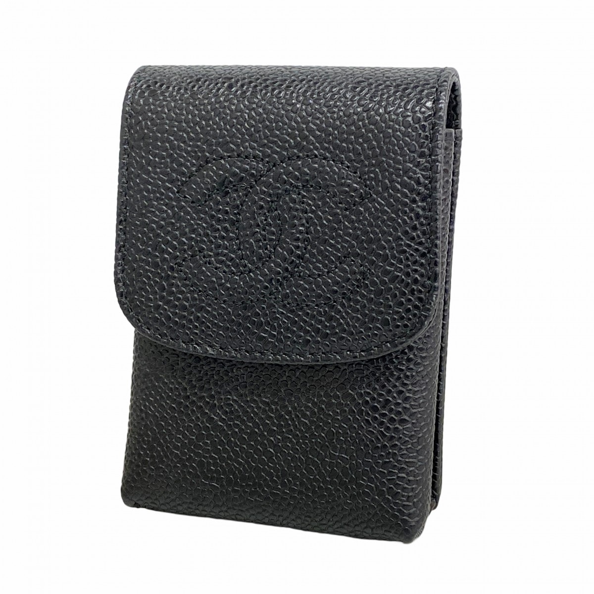 【6ce5973-k】シャネル シガレットケース キャビアスキン ブラック ゴールド金具【中古】レディース