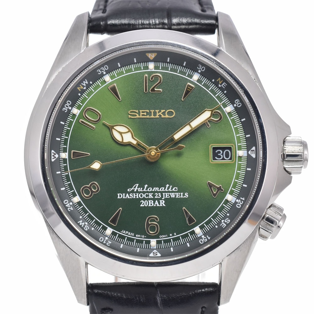 セイコー SEIKO SARB017/6R15-00E0 メカニカル アルピニスト デイト グリーン 自動巻き メンズ 良品 腕時計 Q#148913