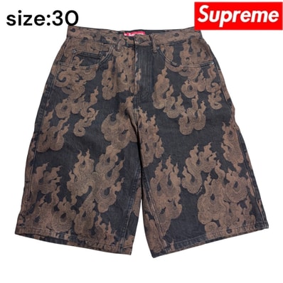 Supreme Flames Jacquard Baggy Denim Short "Washed Black"