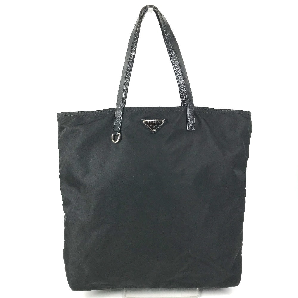 プラダ PRADA トライアングルロゴ 三角ロゴ プレート カバン トートバッグ 肩掛け 縦型トート ショルダーバッグ レザー/ナイロン ブラック