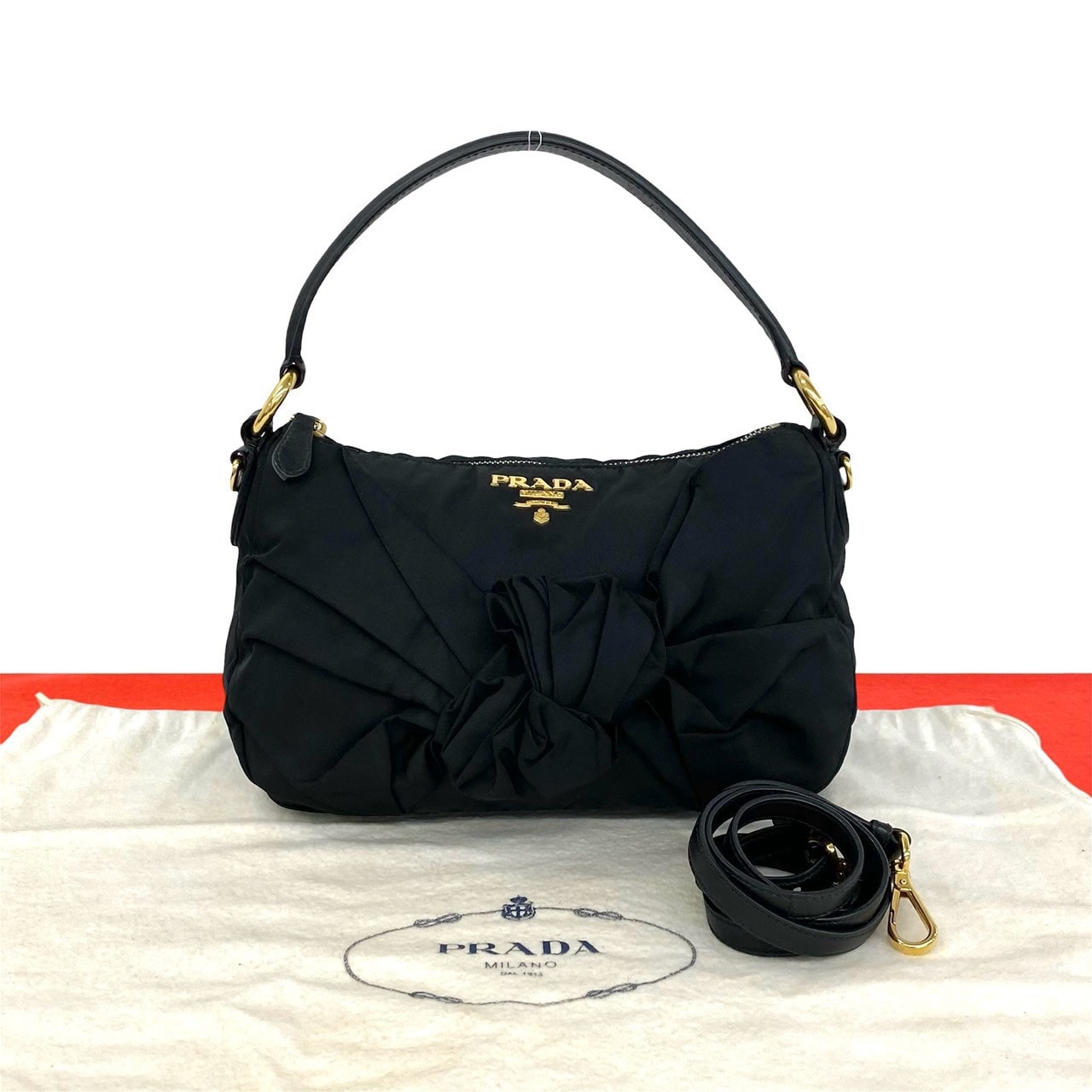 PRADA プラダ ロゴ 金具 ナイロン レザー ショルダーバッグ ブラック
 07994